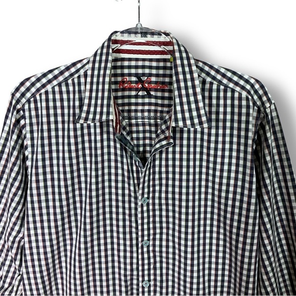 Robert Graham X Plaid Check Shirt Sz L Blue Mens Business Casual - Picture 2 of 11
